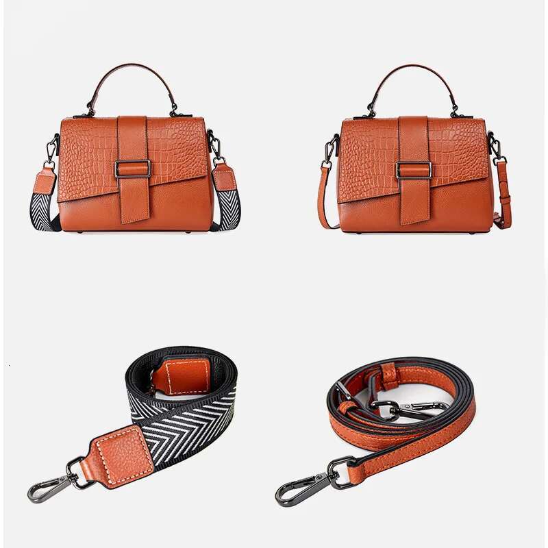 Zency Genuine Leather Tote Bag For Women Classic Vintage Shoulder Handbag Female Small Alligator Crossbody Top-Handle Two Straps