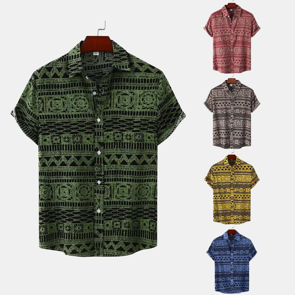 Men's ethnic style summer item plus size short sleeved flower shirt men's 2025 temperament versatile new trend clothing ins