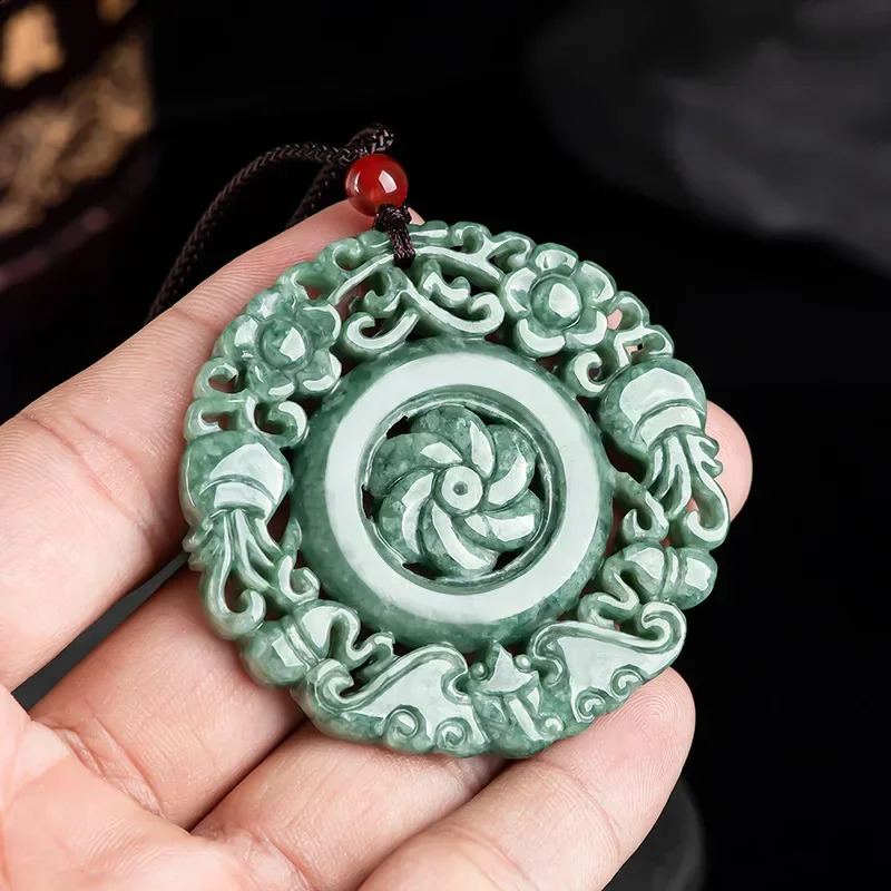 Natural A-grade Jade Flower Blossom Rich Pendant Ice Jade Pendant Sweater Chain Men Womens Necklace High grade Jewelry 250408CJ