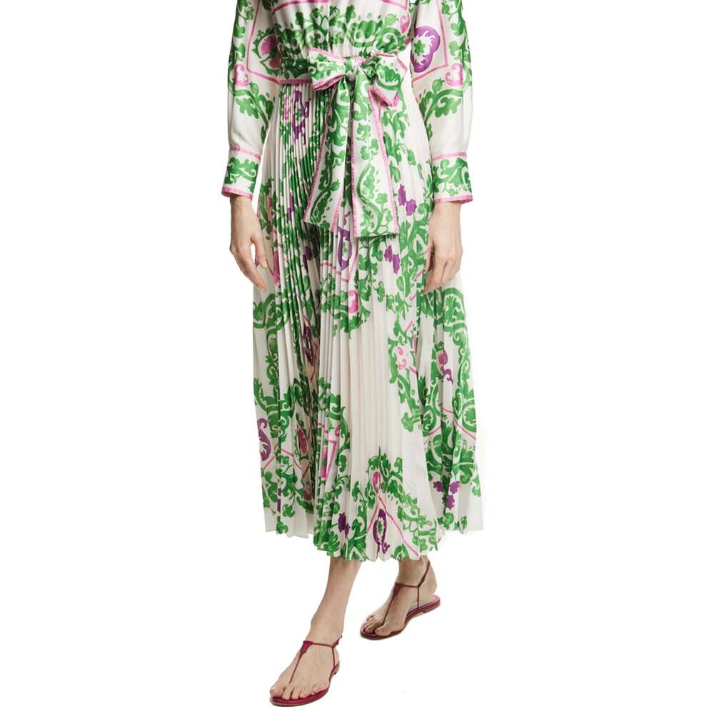 CHCH Women's Printing Dresses Lace Up Neck Long Sleeve Elegant 2024 New Autumn Robe Midi Shirt Dress