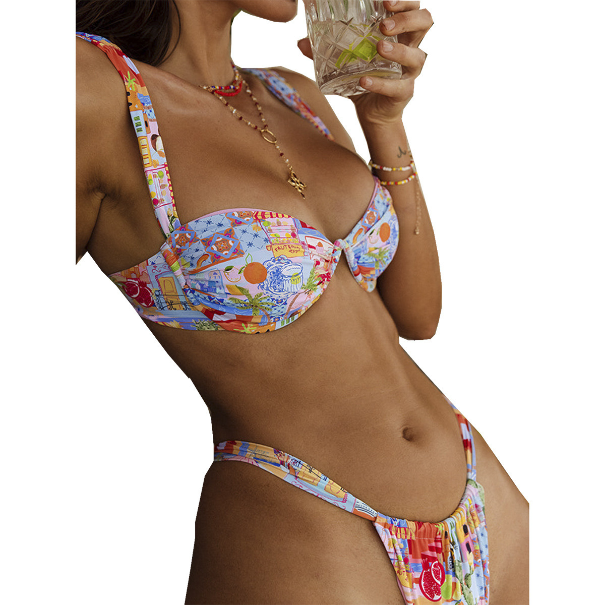 2025 Designer Tie Dye Printed Bikini Swimsuit Luxury Fashion Steel Holder Sexy Split Style Women's Swimsuit Tropical Style Casual Vacation Beach 