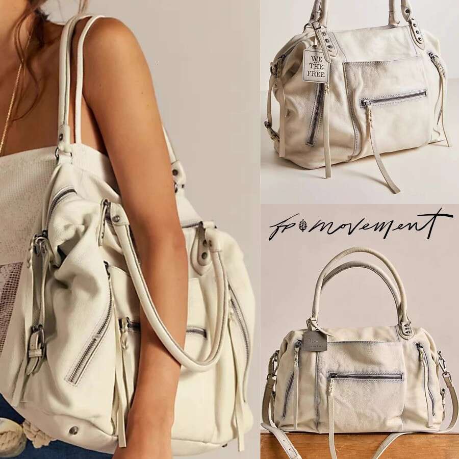 American FREE PEOPLE Vintage Sea Salt White Handbag Shoulder Motorcycle Crossbody Bag