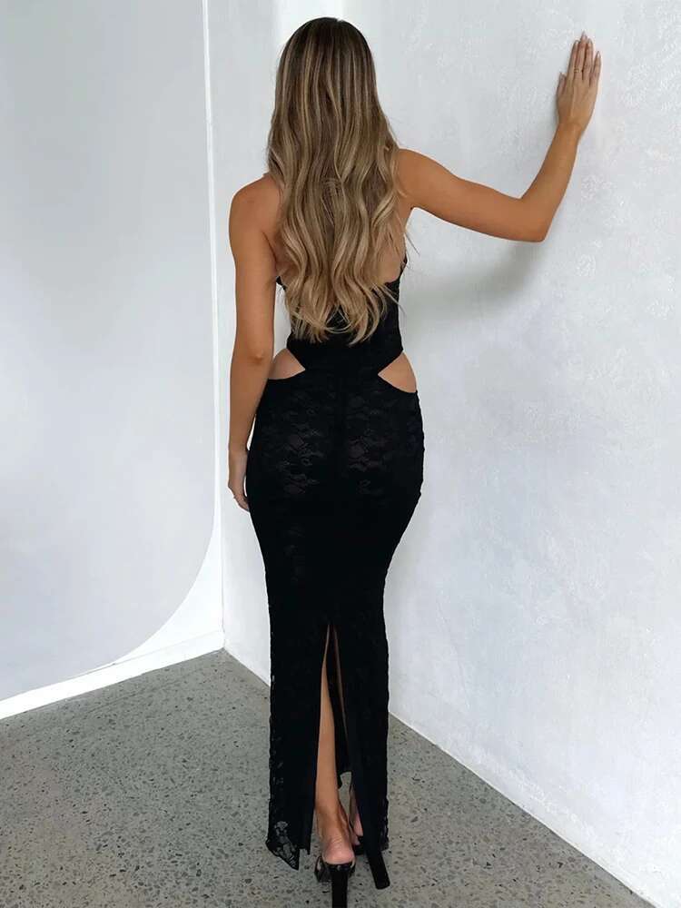 Dongdumaoyi Townlike Lace Slim Bodycon Dress Women Halter Summer Elegant Maxi Long Backless Nightclub Sexy Party Dresses