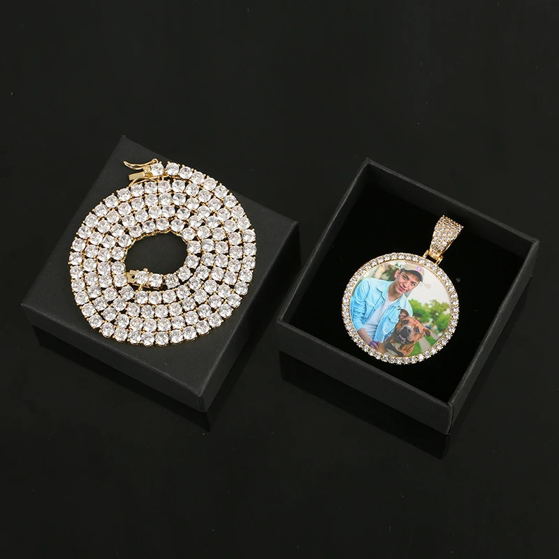 Custom Po Pendant Necklace Personality Mens Hip Hop Jewelry With 4mm Tennis Chain Cubic Zircon Gold Silver 585 Rose Gold 250425