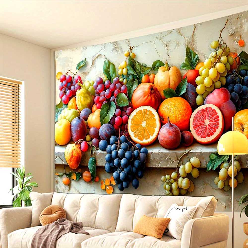 Vintage 3D Fruit Tapestries Wall Hanging-Living Room Bedroom Home Office Polyester Fabric Art Deco Ideal Gift for Fruit LoversM251125