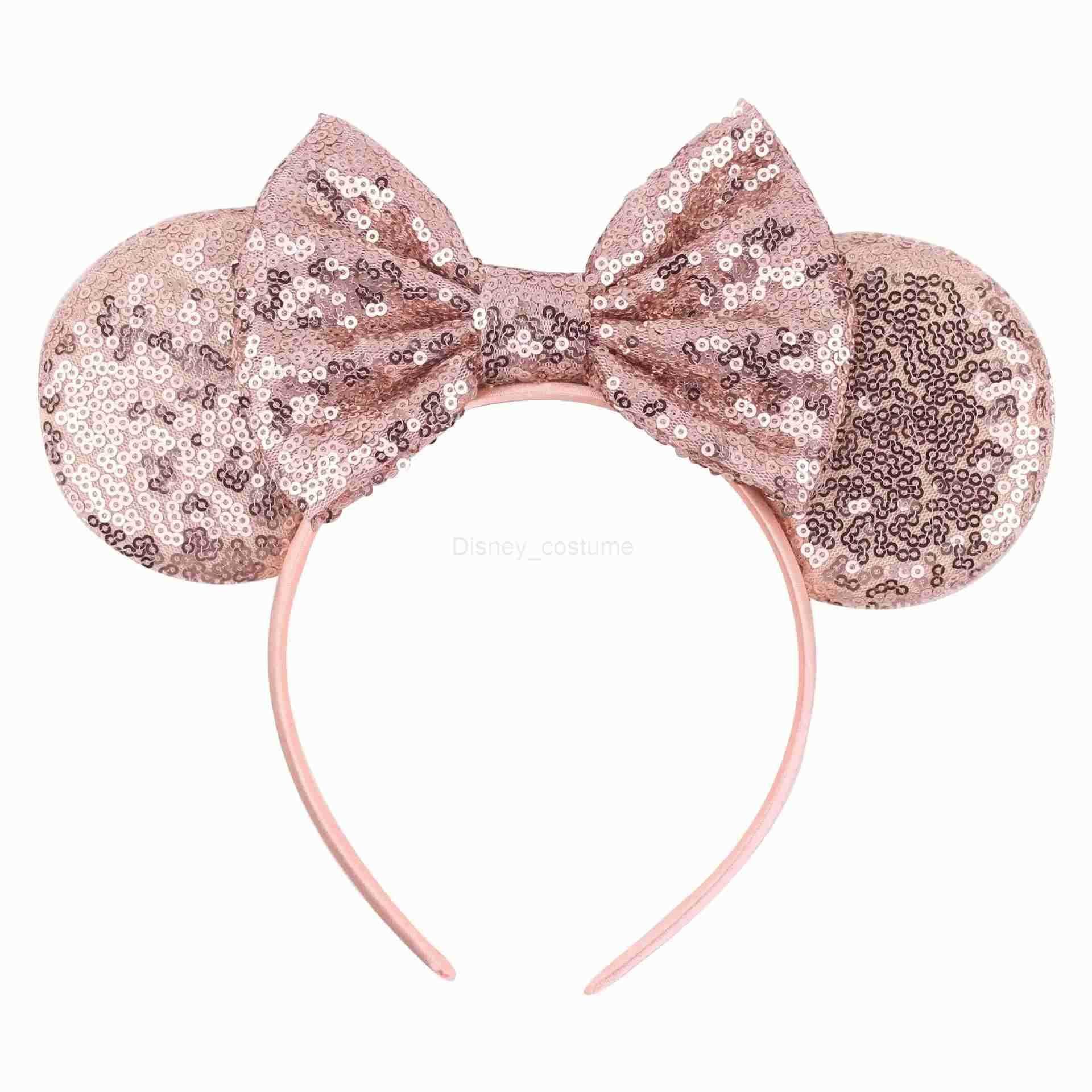 Disney Leopard Print Headbands Mickey Mouse Ears Headbands for Girls Kid Women Party Sequins Bow Hair Accessories Adult Hairbands X250425