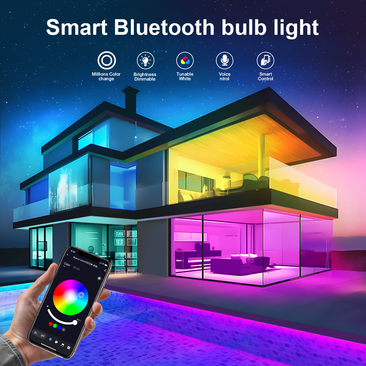Tu-ya Smart WiFi LED Bulb,E27 9W SMD A70 RGB-CW bulb controllable via Alexa voice commands and Bluetooth.