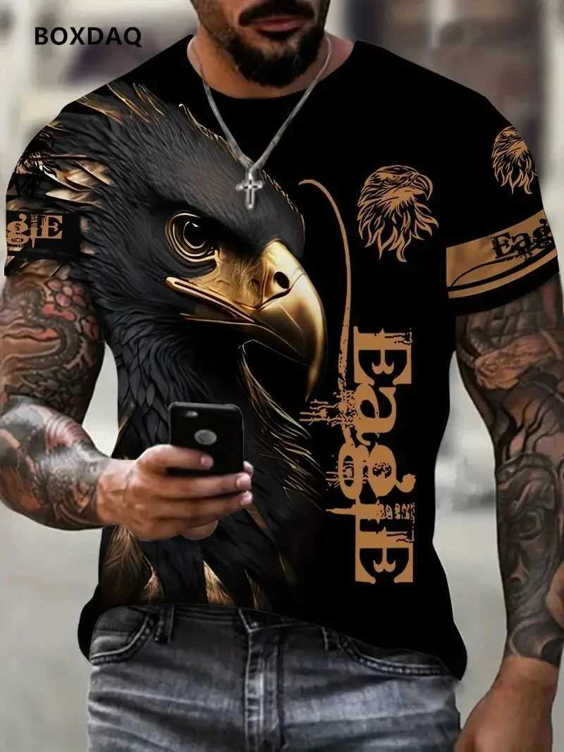 Fashion Eagle Mens T-shirt Loose O-neck Casual Top Short Sleeve 3D Animal Printed Street T-shirt 6XL Large Breathable T-shirt W250425