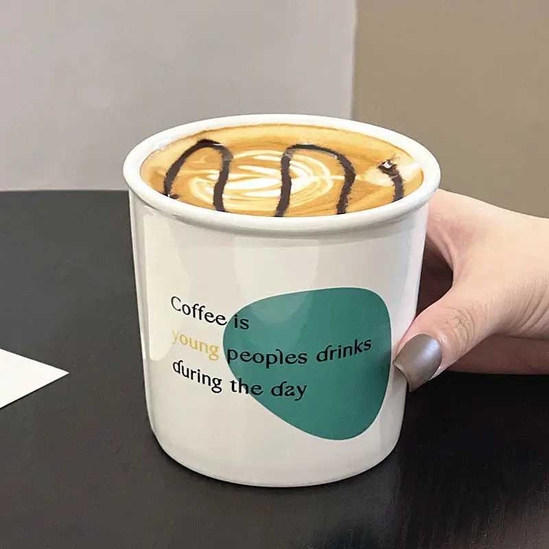 Korean Instagram Style Paper Cup Design Ceramic Handheld Cup Milk Cup Super Cute Letter Mug Latte Coffee Mug Y251125