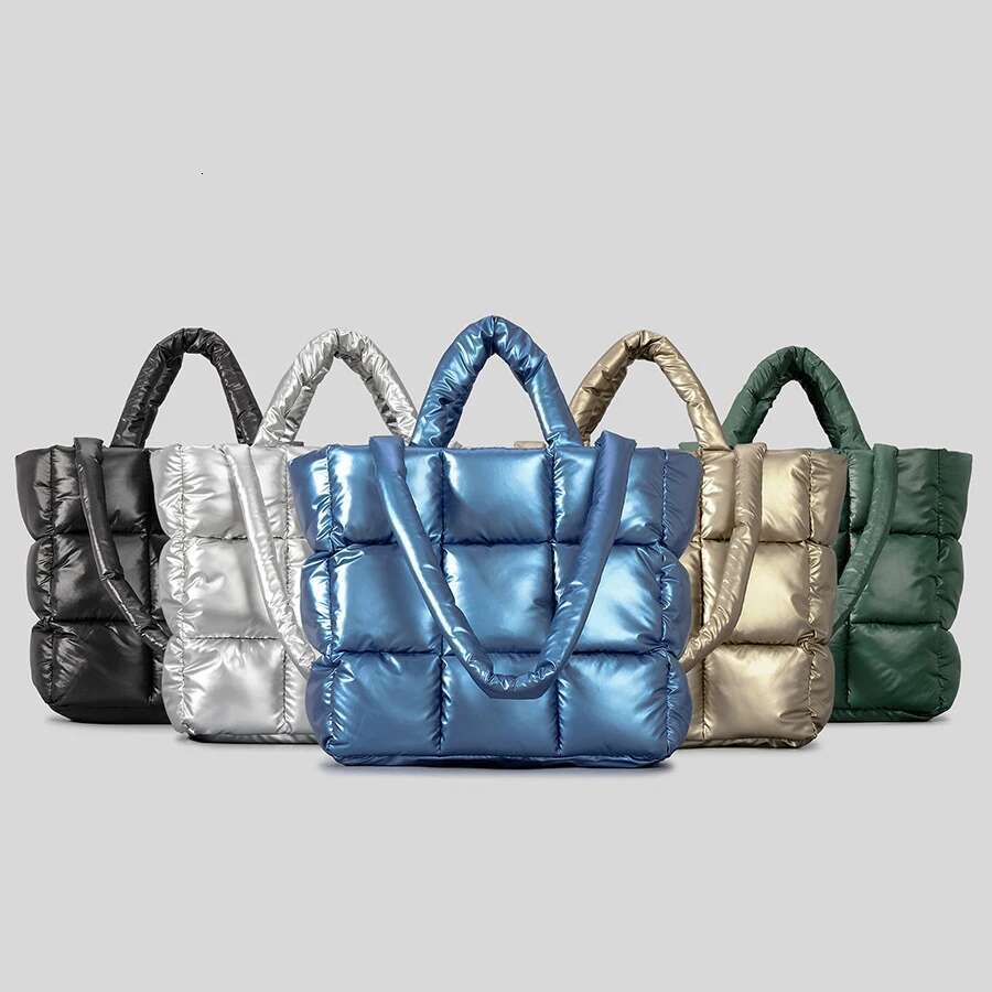 Designer Bag 2025 Fashion Plaid Padded Tote Bag Designer Soft Puffy Women Handbags Nylon Down Cotton Shoulder Bags Warm Winter Female Purse Luxury Bag