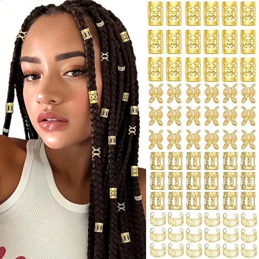40 pieces of alloy hair jewelry cuffs used for braids metal feather locks beads cuff rings and versatile braid accessories 250417