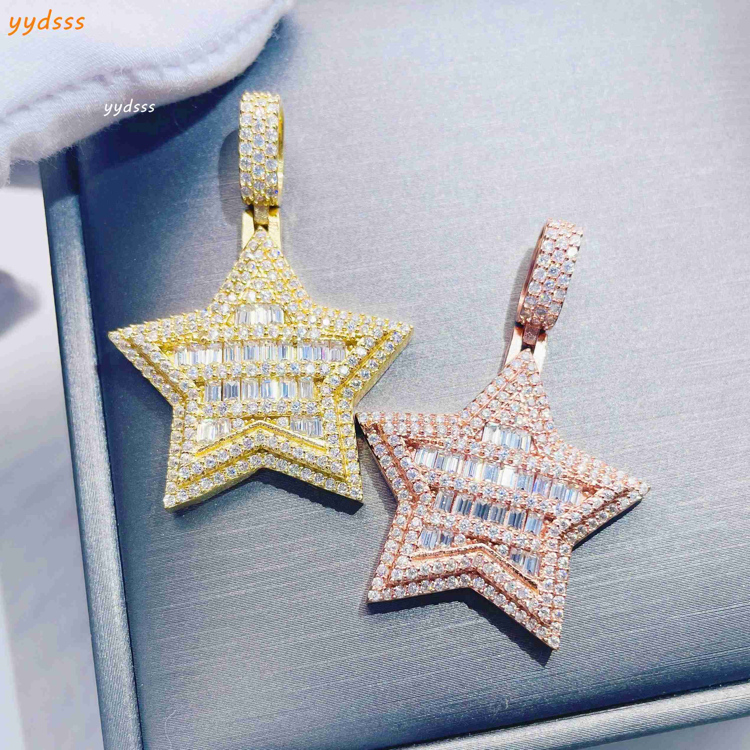 Moissanite Jewelry Hip Hop Star Pendant VVS Lab Grown Diamond Baguette Iced Out Custom Pendant