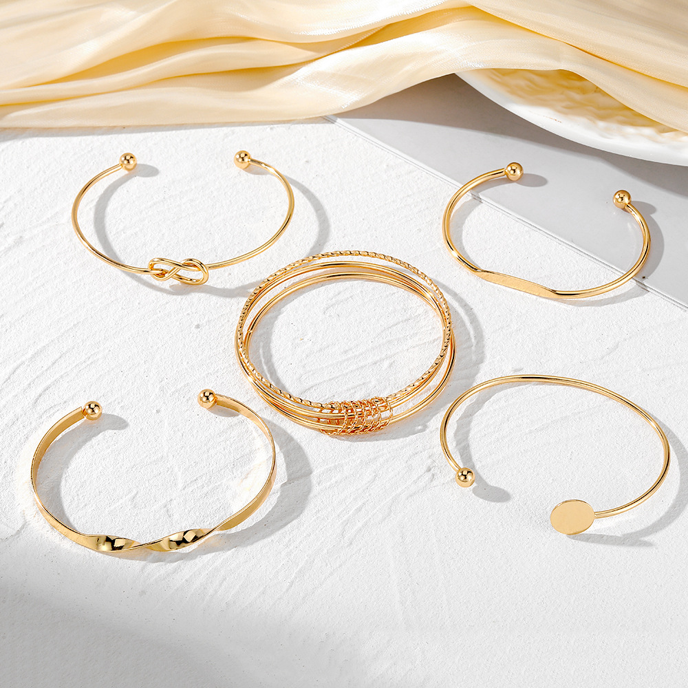 5PCS Set Punk Trendy Multilayer Bangles for Women Elegant Delicate Knots Gold Color Fashion Bangles Jewelry Party Jewelry Set designer bracelet women  - view 5