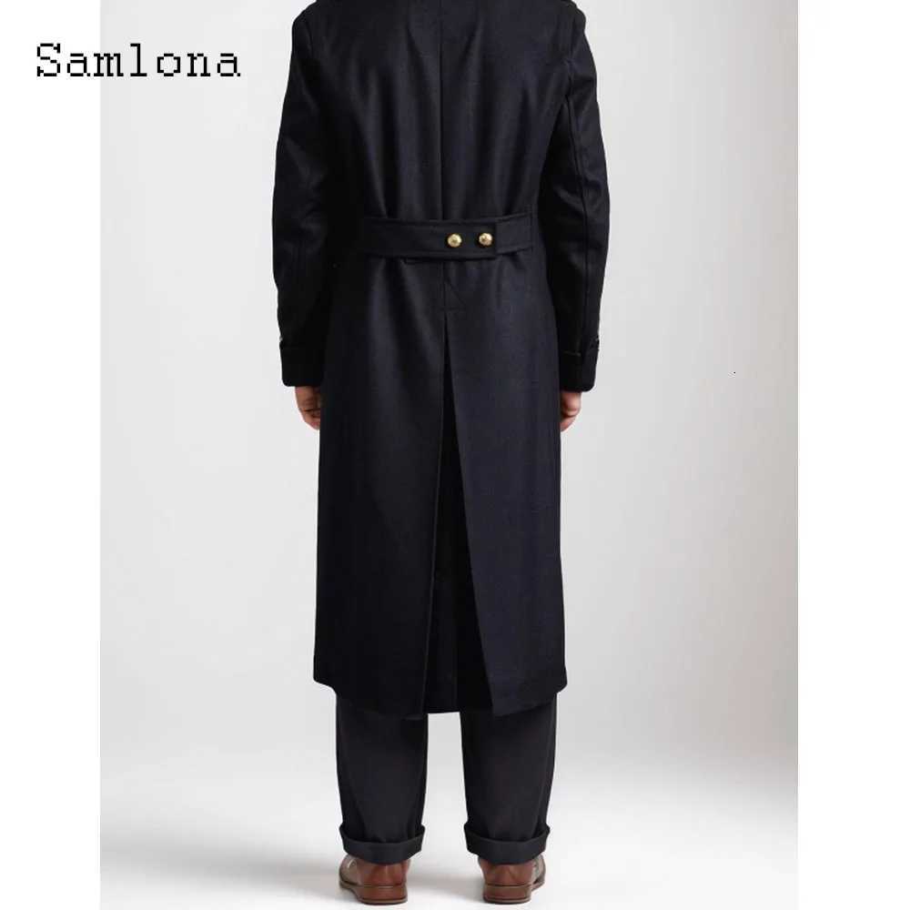 2025 European Fashion Wool Blend Jacket Men Long Trench Coats Lepal Collar Stand Pockets Basic Tops Plus Size Mens Outerwear NewT251125