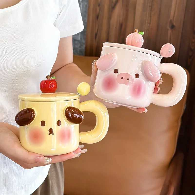 3D Pig Ceramic Mug with Lid Spoon Cute Cartoon Large Capacity Coffee Cup for Office Home Use Gift Idea Y251125