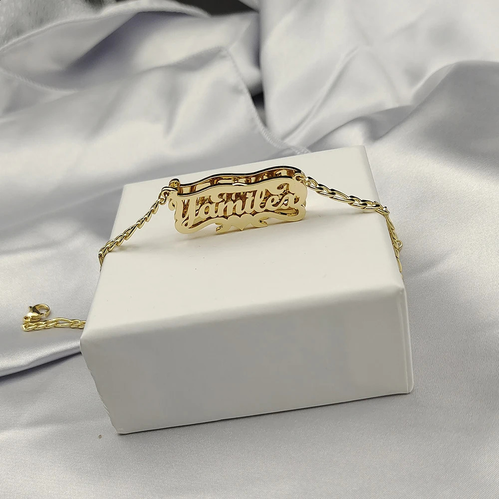 Custom Necklace Double Words Stainless Steel 3D Necklace Personalized Necklaces Name with Heart Shaped Figaro Chain Necklace 250425