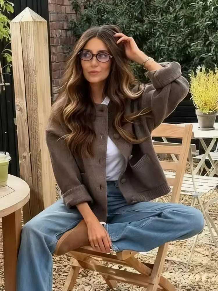 Pink Long Sleeve Knitted Short Women Cardigan Autumn Causal O-neck Single Breasted Women Sweater Winter Solid Female KnitwearT251125