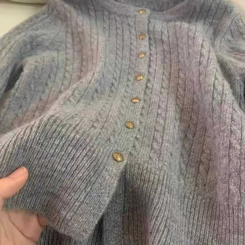 100 cashmere cardigan womens twist sweater lazy little gold button cashmere sweater coatT251125