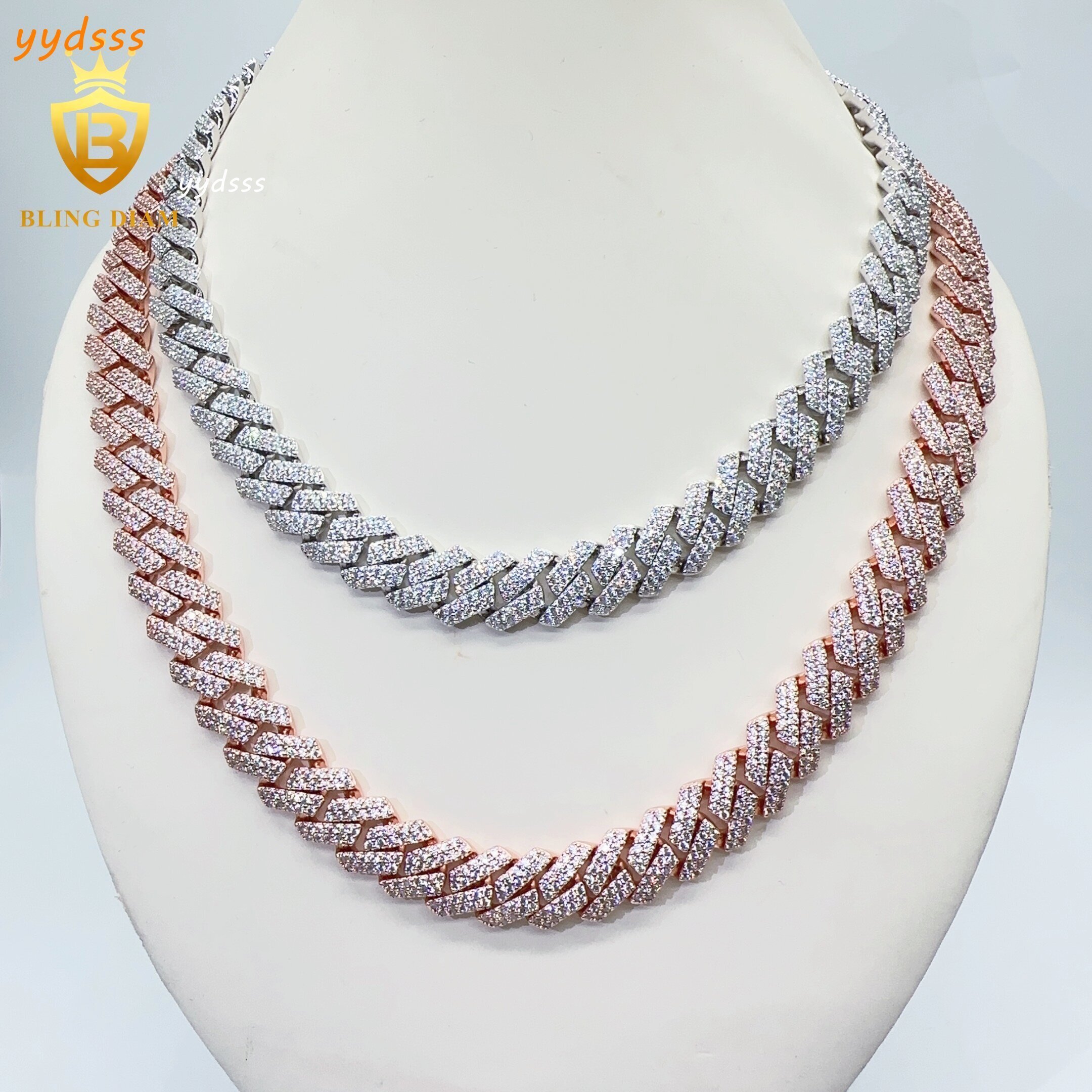 Hot Selling 13mm Hip Hop Mens Jewelry Iced Out Moissanite Cuban Link Chain Solid Silver Moissanite Bling Choker Necklace Chain