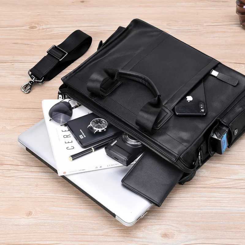 High-end horizontal crossbody soft leather computer storage mens business large-capacity briefcaseT251125