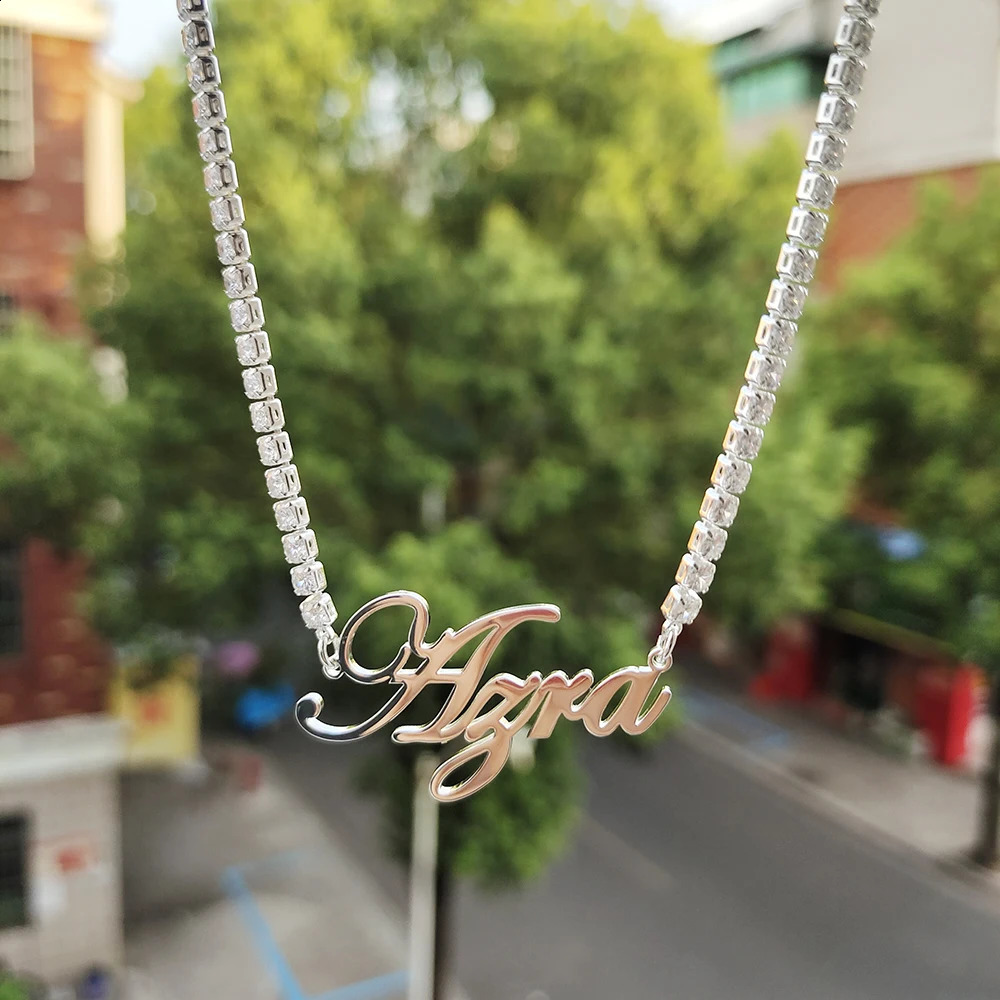 DODOAI Custom Name Necklaces with Tennis Chain Name Year Necklaces Numbers Personaliz Crystal Pendant Christmas Halloween Gifts 250425