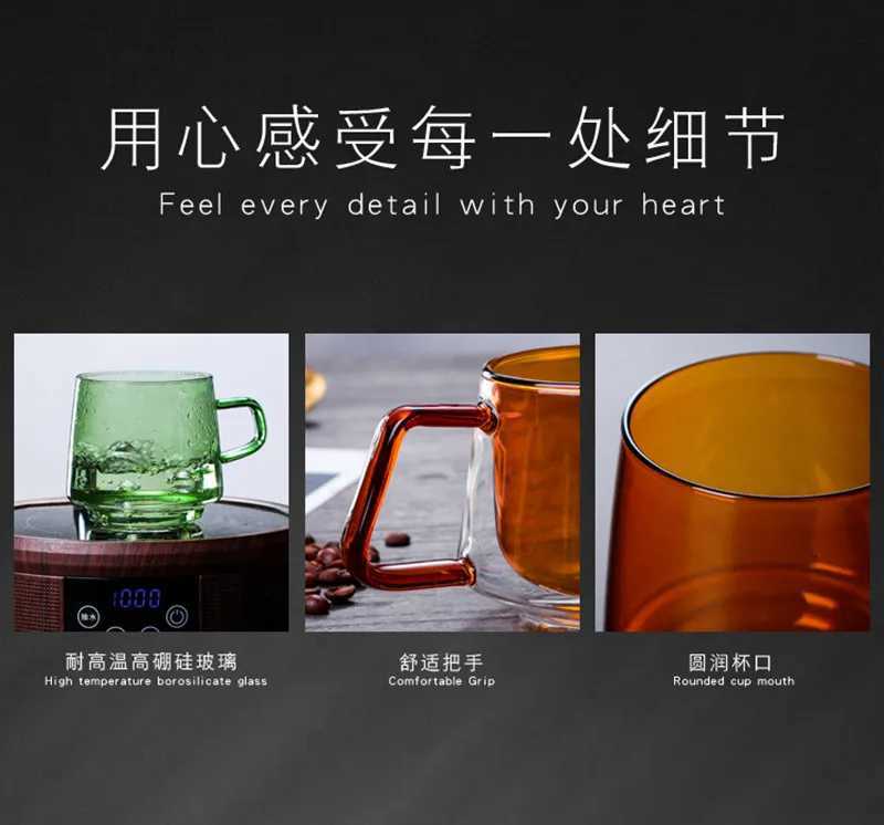 FATUBE High temperature resistant and easy to clean amber coffee cup Mugs with handle TRAY Drinkware 300ml single/double layer Y251125