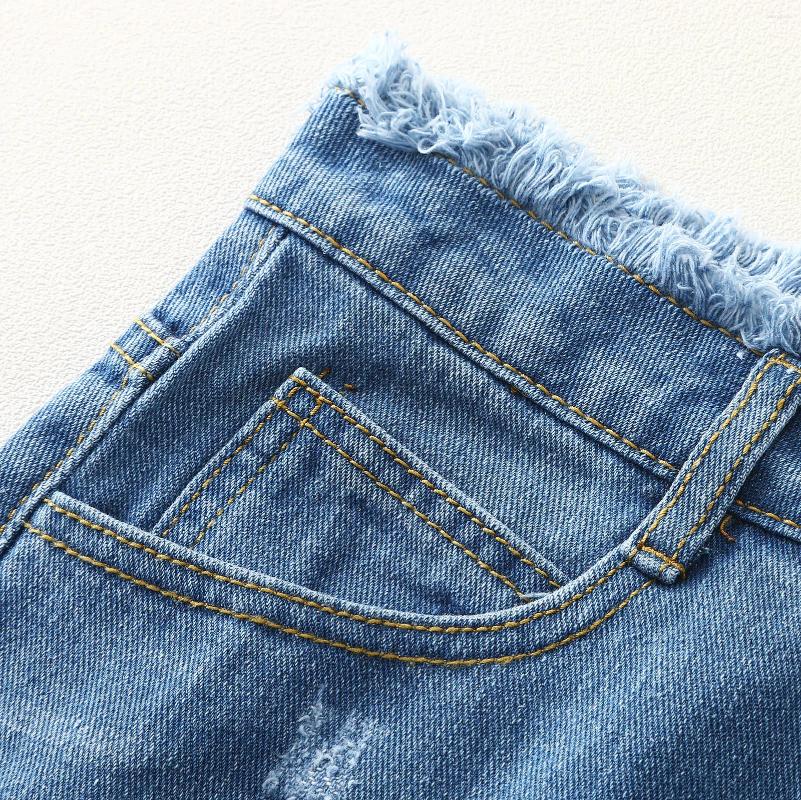 CNLONGBIDA Women's Shorts Women Summer Jeans Retro Casual Hole Ladies Denim Black Blue Streetwear Street Folding Edge 2025