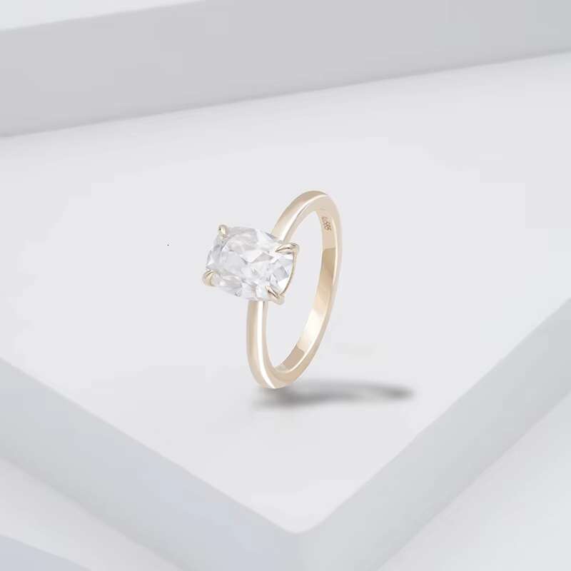 Classic 4 Claw Prongs 14K Yellow Gold 7*9mm Elongated Old European Cut DEF Moissanite Solitaire Ring