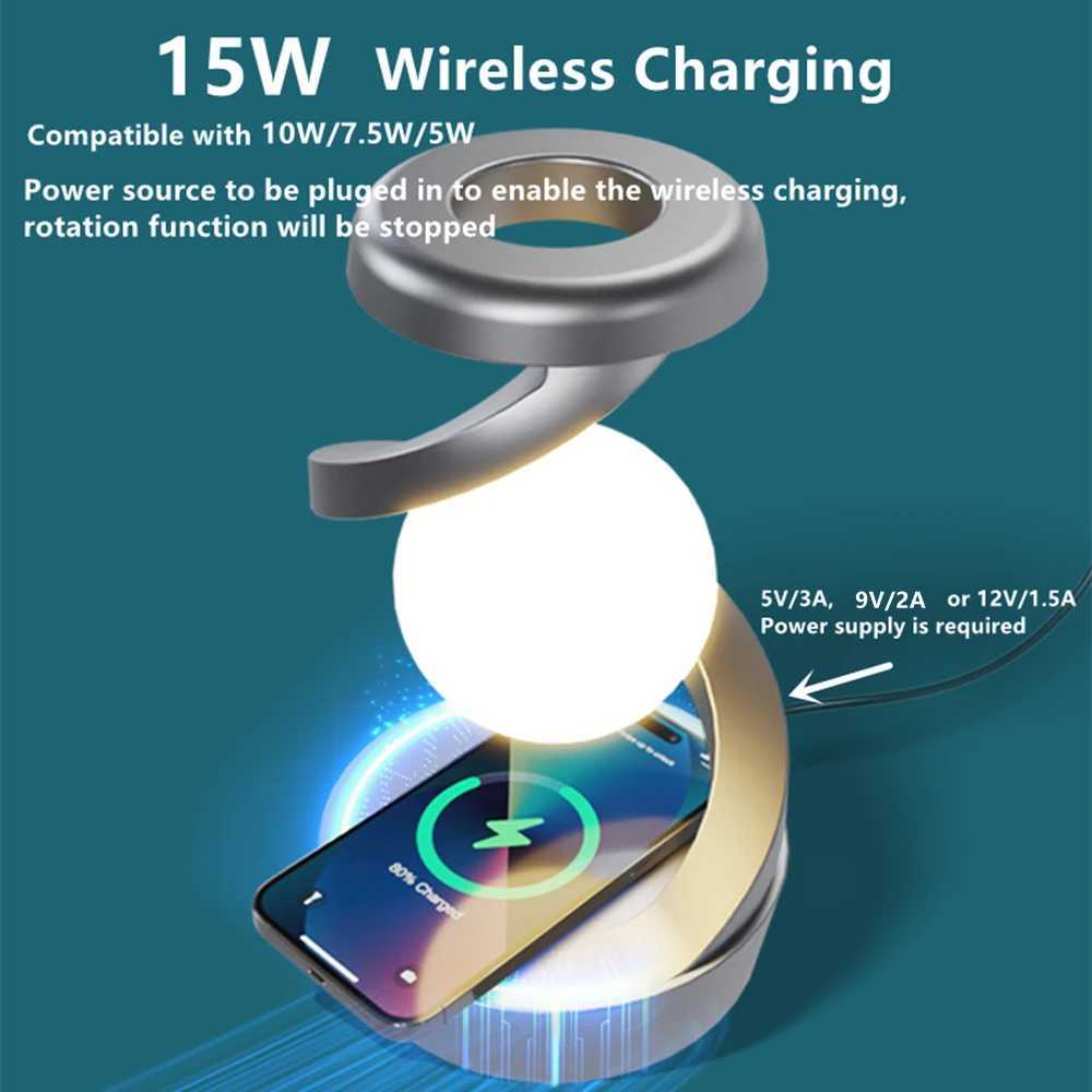 Creative Table Lamp Rotating Floating lamp 15W Wireless Charger Mobile Phone Wireless Charger RGB Atmosphere Night Light C251125