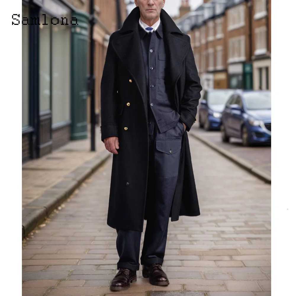 2025 European Fashion Wool Blend Jacket Men Long Trench Coats Lepal Collar Stand Pockets Basic Tops Plus Size Mens Outerwear NewT251125