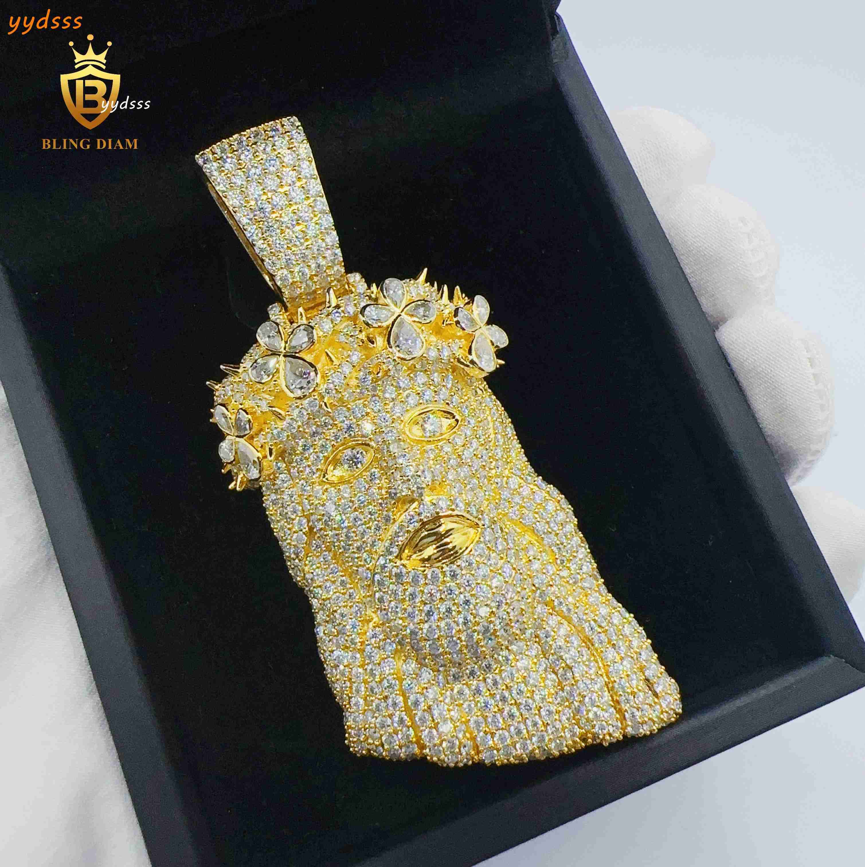 Custom 18K Gold Plated 925 Sterling Silver VVS Moissanite Jesus Head Pendant for Men