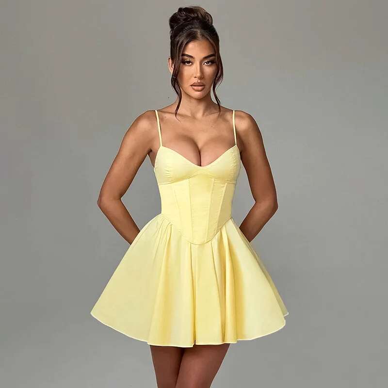 Dongdumaoyi Townlike Elegant Waist Wrap A Line Dress Women Spaghetti Strap Mini Summer Backless Nightclub Sexy Party Dresses