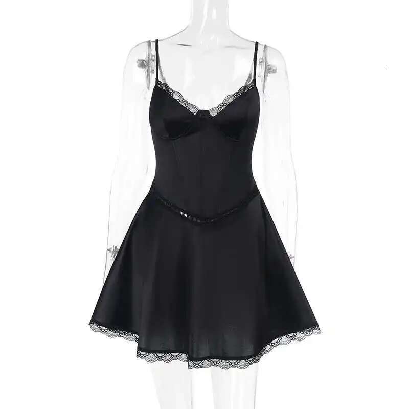 Dongdumaoyi Townlike Waist Wrap A Line Dress Women Spaghetti Strap Mini Spring Summer Lace Side Nightclub Sexy Party Dresses