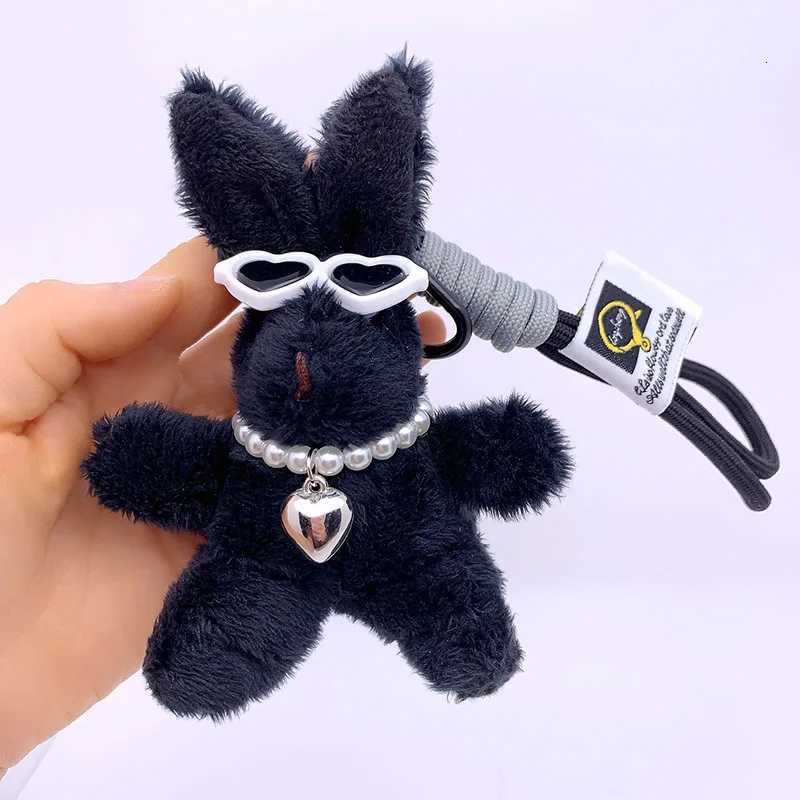 15cm Cartoon Black Rabbit Pendant Plush Doll Animal Rabbit Love Eyes Keychain Backpack Pendant Car Hanging for Girl Women GiftsXJ251125