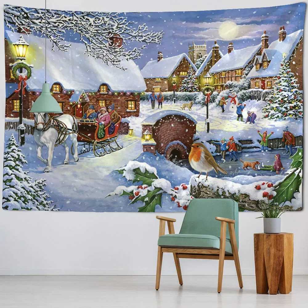 Christmas tapestry wall hanging elk Santa Claus Christmas tree New Year gift home wall fabric decoration living room bedroomM251125