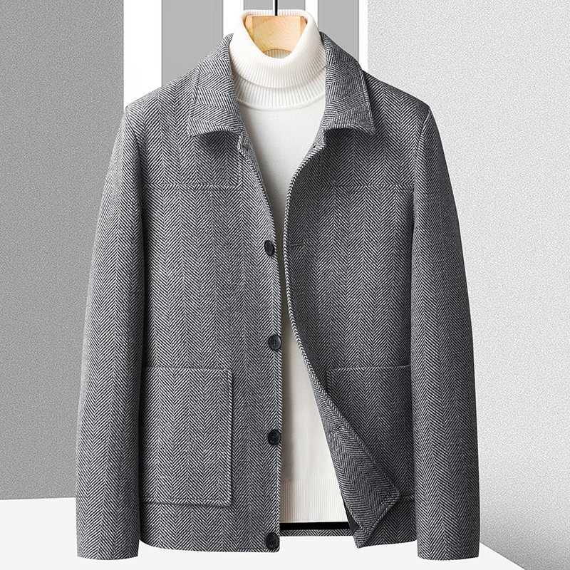 Autumn Winter Herringbone Patterned Woolen Jacket for Men High Quality Business Casual Formal Coat Short Social Trends CoatT251125