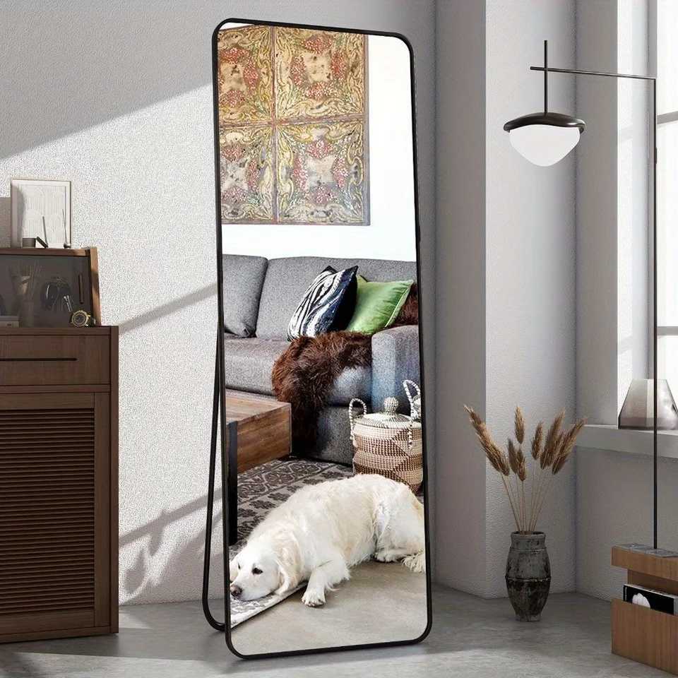 59x162 Full Length Mirror Standing Full Body Mirror with Rounded Corners Black G251125