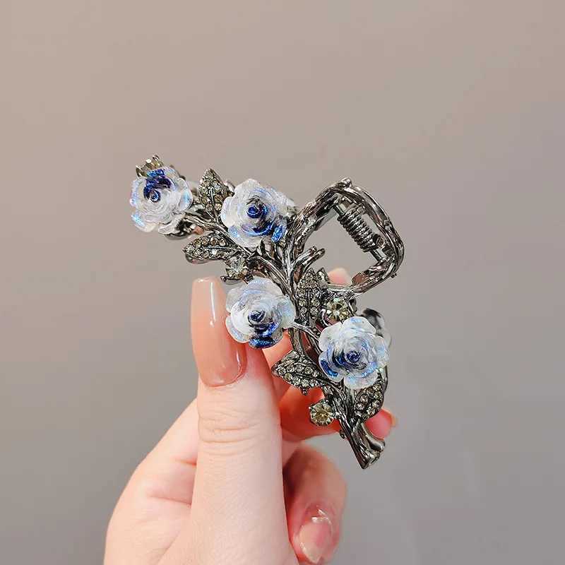 1 fashionable ink water diamond rose hair claw suitable for womens party hair accessoriesT250425