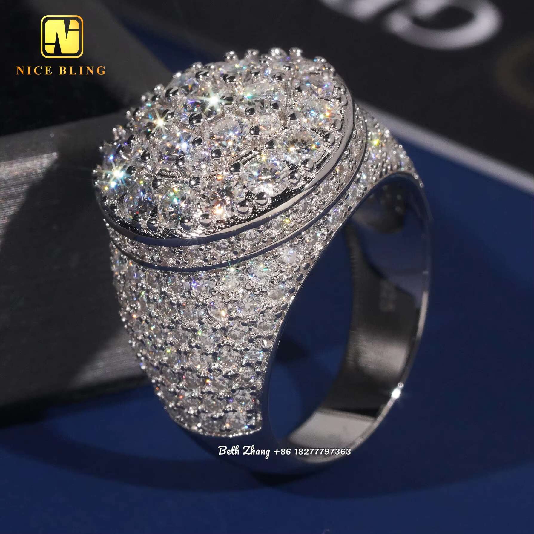 Hip Hop Fashion VVS Moissanite Engagement Sier Men Jewelry Iced Out Pinky Rings Pass Dia Tester