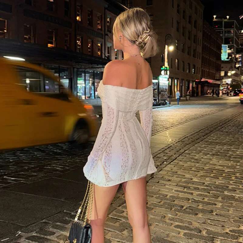 Dongdumaoyi Townlike White Lace Slim Bodycon Dress Women Strapless Mini Autumn Winter Backless Nightclub Sexy Party Dresses