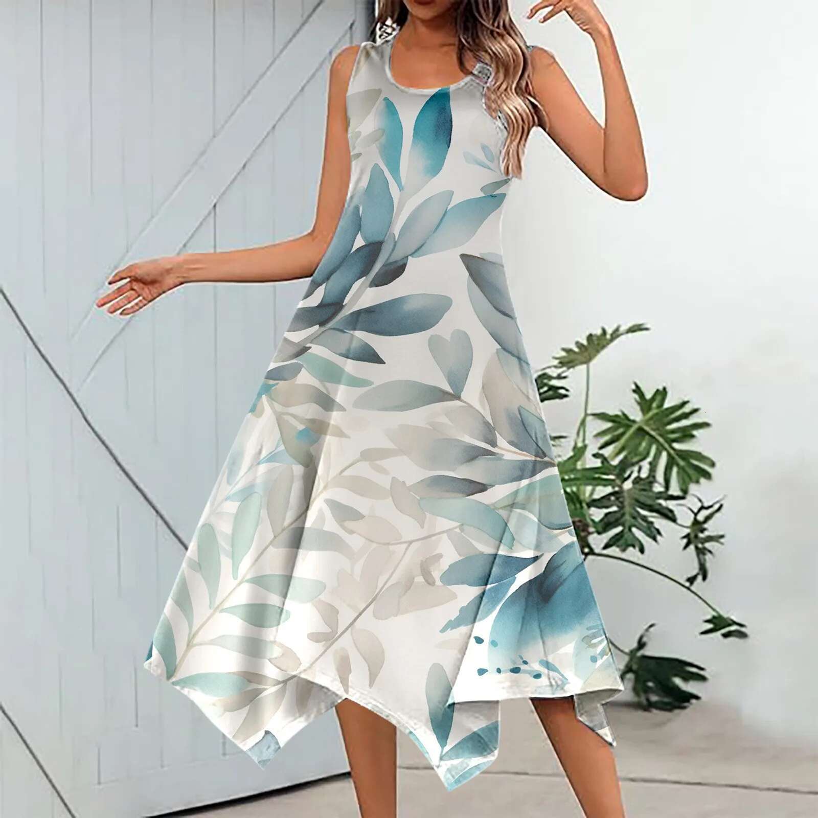 Dongdumaoyi New Summer Dress Women Sleeveless Hankerchief Hem Retro Flower Print Midi Tank Casual Vacation With Pockets