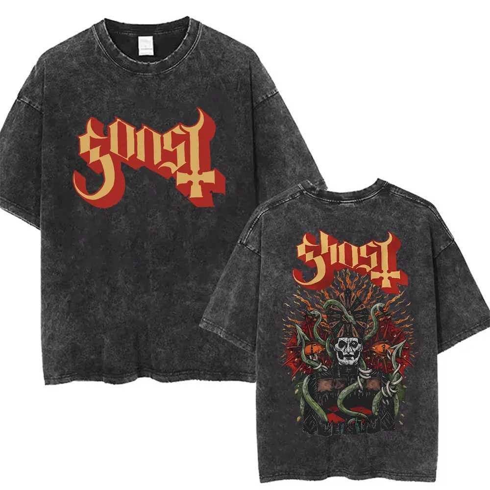 Washed Vintage Rat Parent Funny Meme Artwork Band Ghost T-shirt Mens Classic Metal Rock T-shirt Mens Fashion Oversized T-shirt W250425