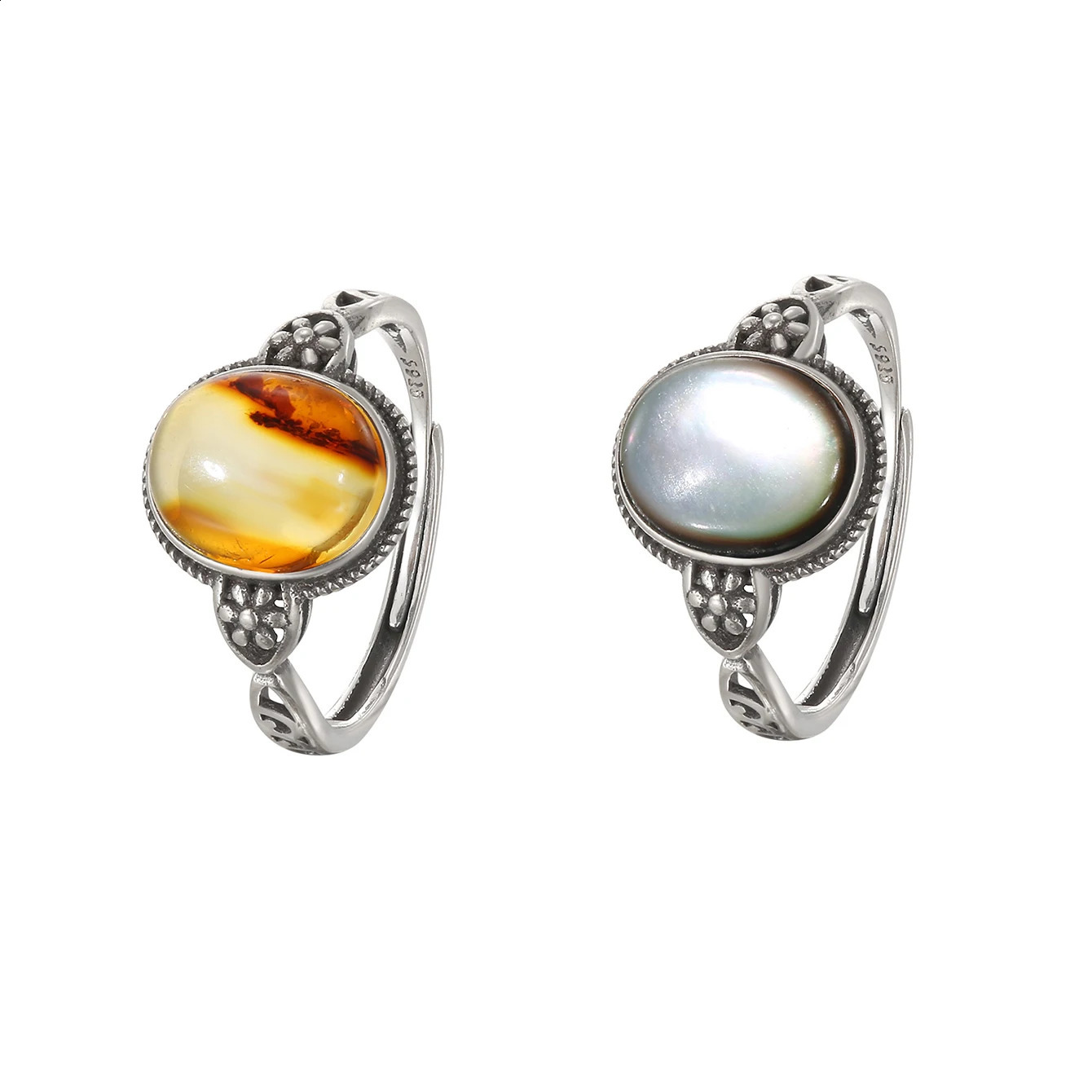 10 * 8mm oval shaped natural amber stone 925 sterling silver ring suitable for fashionable jewelry gifts in any occasion 250422