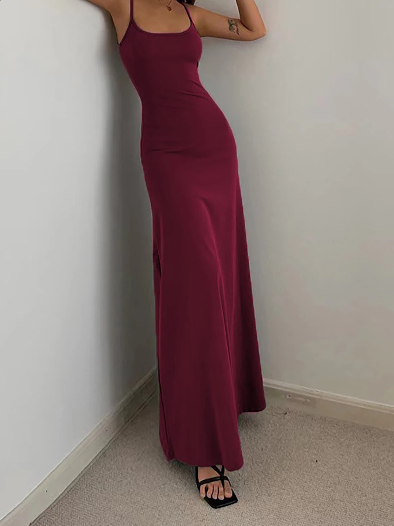 Womens spring and summer tight fitting dress womens sexy sleeveless spaghetti shoulder strap shawl dress elegant backless evening dress long skirt 250