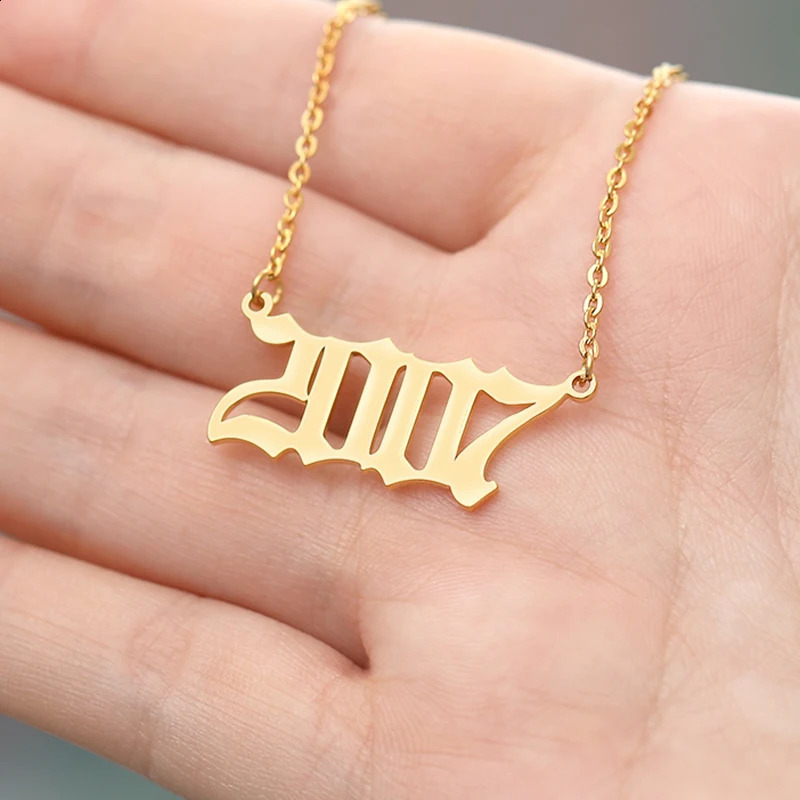 Custom Birth Year Number Necklaces For Women Men Gold Color Stainless Steel Chain Pendant Necklace Jewelry Birthday Gift 250424
