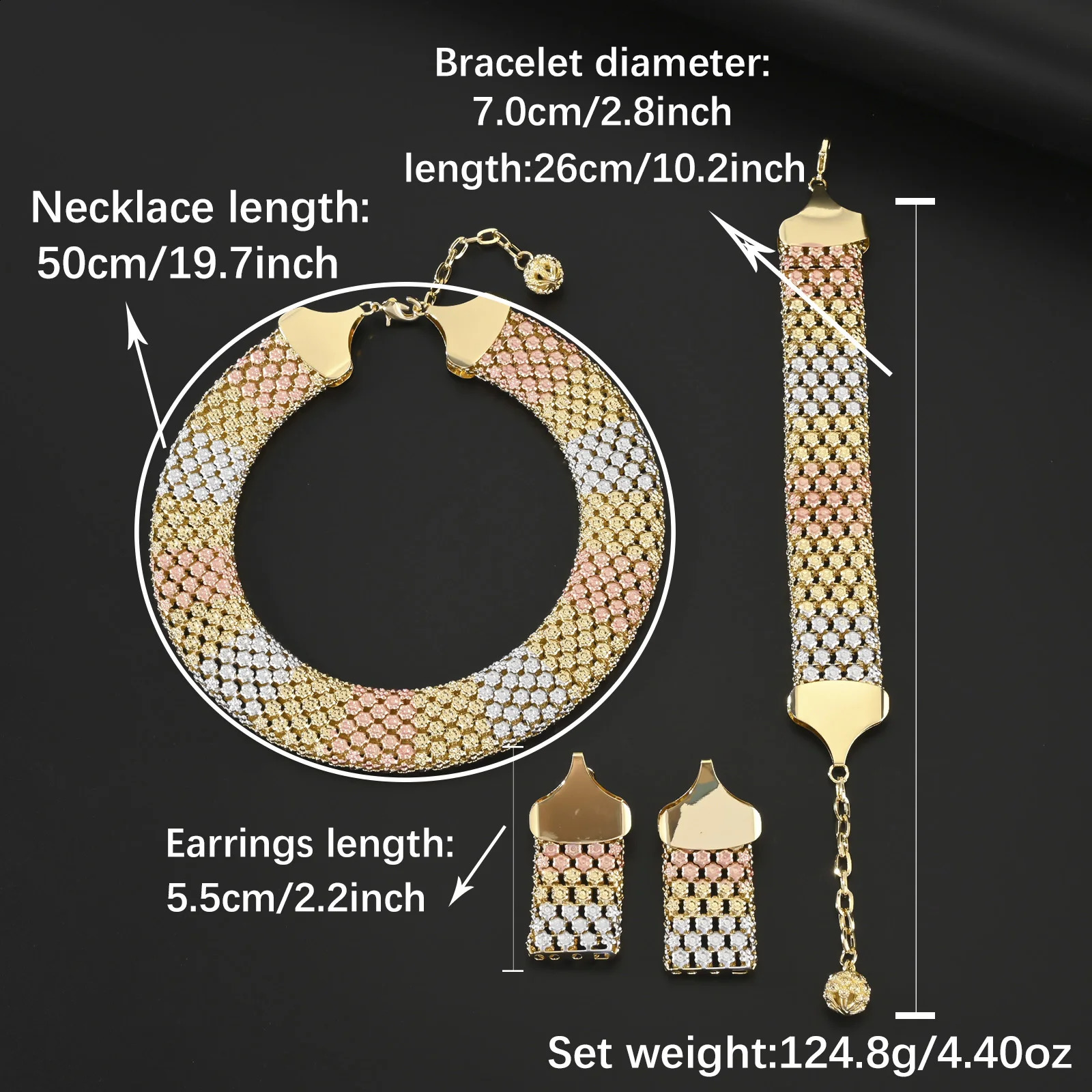 Dubai Jewelry Set Big Necklace Ethnic Style Bracelet Earrings for Women Elegant Bridal Wedding Accessories 250417