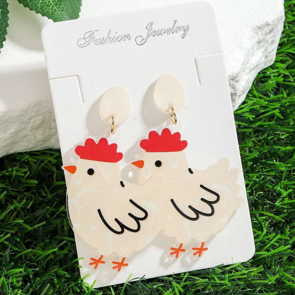 Adorable Acrylic Chicken Hen Egg Dangle For Women Simple Designed Animal Drop Earrings Creative Personality Decoration