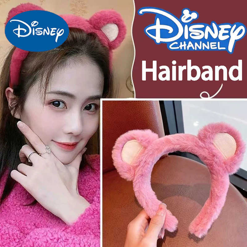 Disney Disniloso Ears Plush Hair Accessories Strawberry Bear Head Strap Cute Cartoon Compression Hair Anti Slip Head Strap Girl Hair Strap X250425
