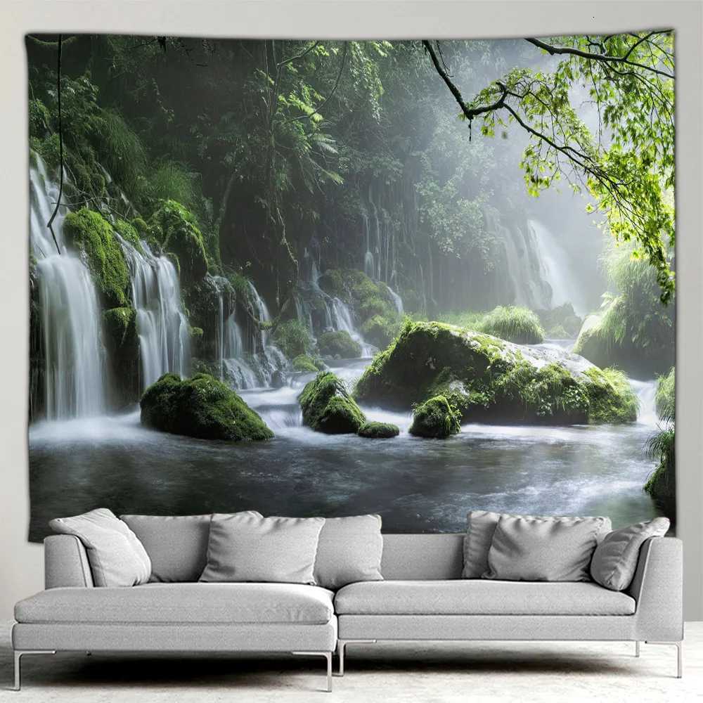 Outdoor Garden Poster Forest Waterfall Landscape Tapestry Tropical Plants Landscape Home Patio Wall Hanging Art Decor MuralM251125
