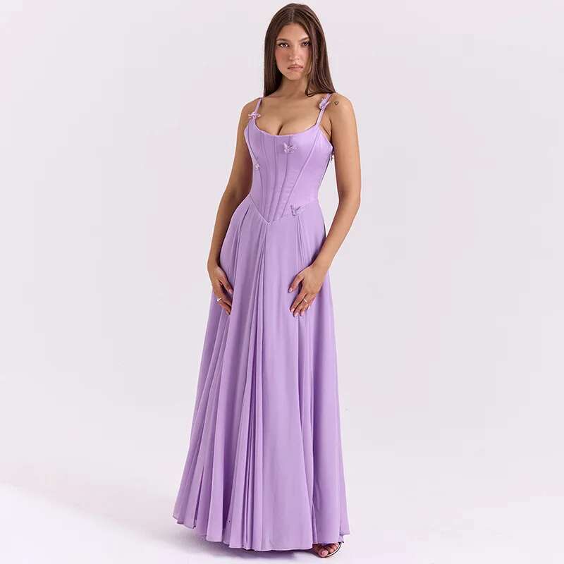 Dongdumaoyi Townlike Maxi Long Dress Pleated A Line Women Spring Summer Butterfly Backless Nightclub Sexy Party Dresses